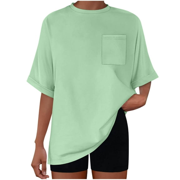 yillto Womens Short Sleeve Oversized Tops Crewneck Summer Basic Casual Loose T Shirt with Pockets