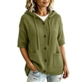 thumbnail image 1 of yillto Womens Short Sleeve Sweater Cardigan with Hooded Button down Casual Loose Knit Coats with Pockets, 1 of 6