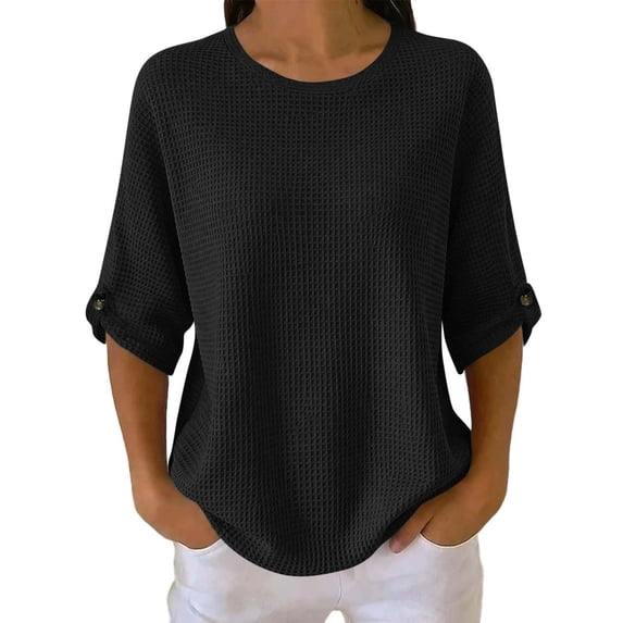 yillto Womens Short Sleeve Tops Textured Loose Crewneck Lightweight Casual Top Blouses for Women