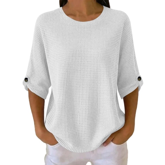yillto Womens Short Sleeve Tops Textured Loose Crewneck Lightweight Casual Top Blouses for Women