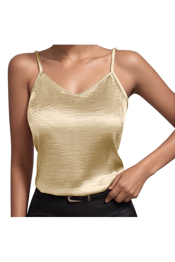 Womens Silk Satin Tank Tops V Neck Casual Cami Sleeveless Camisole Blouse Summer Basic Shirt