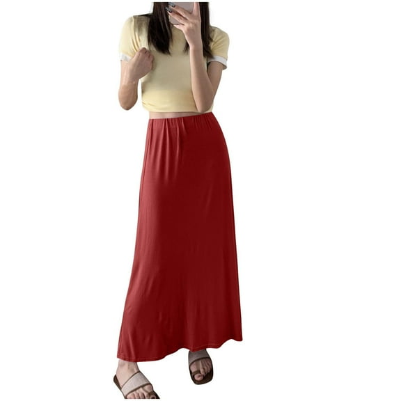 yillto Womens Skirts Basic Lightweight Lounge Long Skirt Elastic High Waist Flowy Summer Clothes