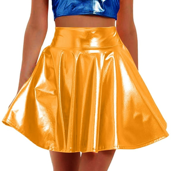 yillto Womens Skirts Sparkly High Waist Pleated Party Clubwear Mini Skirt Flared Skater for Women