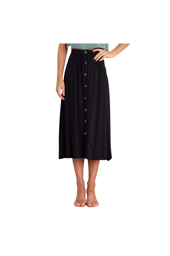 Womens Skirts a Lined High Elastic Waist Buttons down Elegant Midi Skirt for Women
