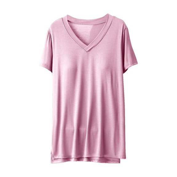 yillto Womens Sleep T Shirts Classic Short Sleeve V Neck Shirts Soft Comfy Loose Pajamas Tops