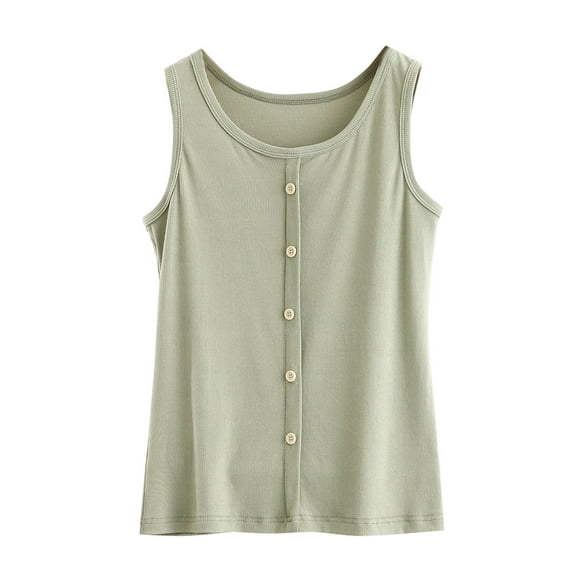 yillto Womens Sleeveless Top with Buttons Crew Neck Summer Loose Soft Tank Tops for Sleepwear Loungewear