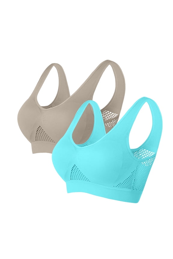 Womens Sport Bras Plus Size Workout Bralettes Ladies Yoga Gym Running Wirefree Bra 2 Pack