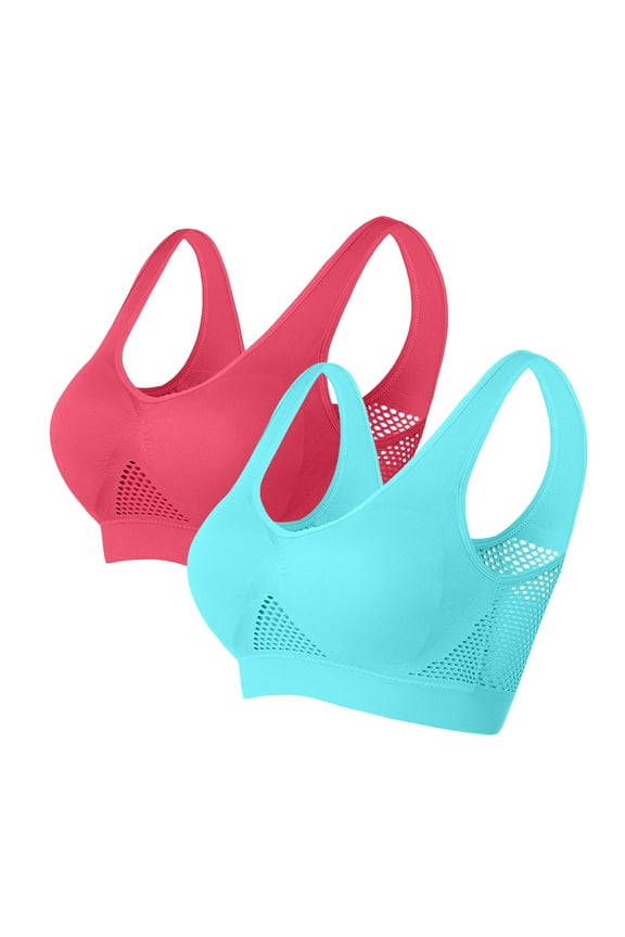 Womens Sport Bras Plus Size Workout Bralettes Ladies Yoga Gym Running Wirefree Bra 2 Pack