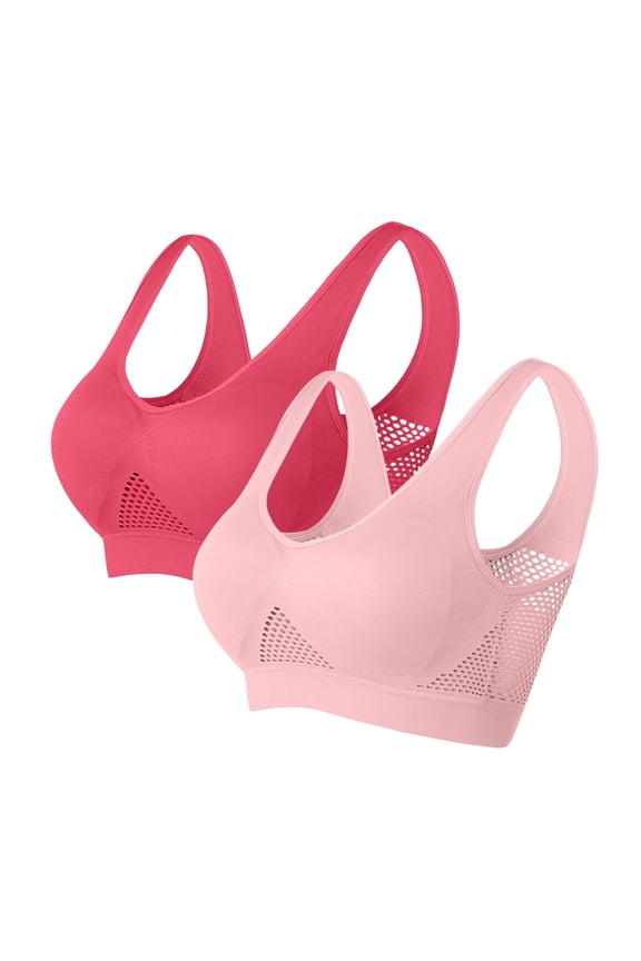 Womens Sport Bras Plus Size Workout Bralettes Ladies Yoga Gym Running Wirefree Bra 2 Pack