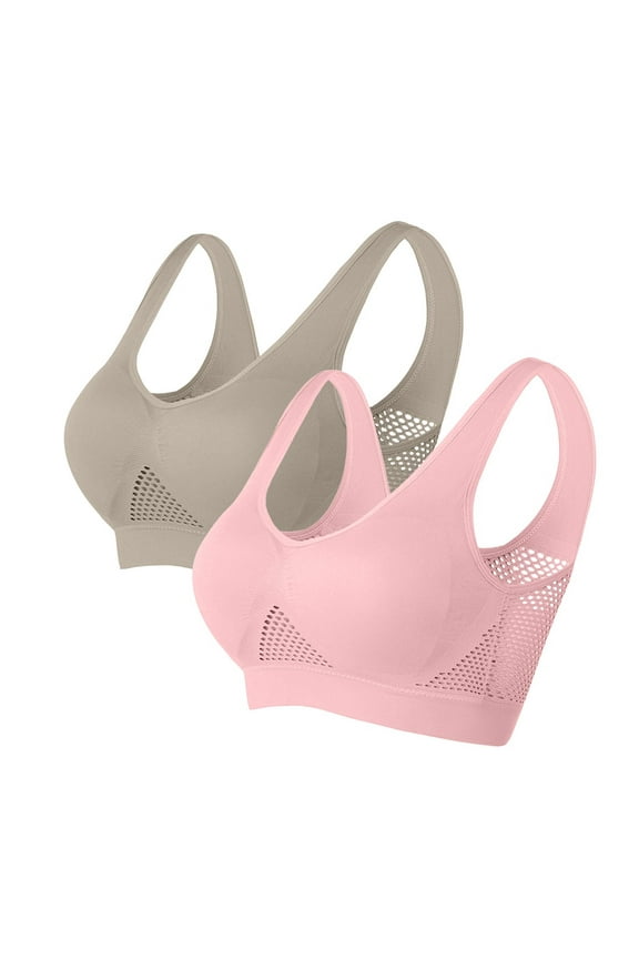 Womens Sport Bras Plus Size Workout Bralettes Ladies Yoga Gym Running Wirefree Bra 2 Pack
