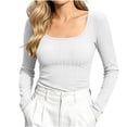 thumbnail image 1 of yillto Womens Square Neck Long Sleeve Tops Slim Fitting Undershirt Stretchy Cute Base Layer Shirts, 1 of 5