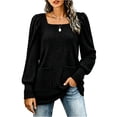 thumbnail image 1 of yillto Womens Square Neck Sweater Lightweight Knit Puff Long Sleeve Cute Loose Sweaters with Pockets, 1 of 5