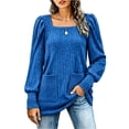 thumbnail image 1 of yillto Womens Square Neck Sweater Lightweight Knit Puff Long Sleeve Cute Loose Sweaters with Pockets, 1 of 5