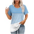 thumbnail image 1 of yillto Womens Striped Blouse Casual Color Block Loose Short Sleeve Round Neck Summer Shirts Outfits, 1 of 7