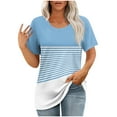 thumbnail image 1 of yillto Womens Striped Blouse Casual Color Block Loose Short Sleeve Round Neck Summer Shirts Outfits, 1 of 7