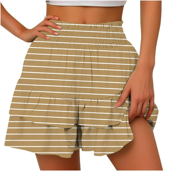 yillto Womens Striped Shorts Elastic High Waist Flowy Loose Shorts Summer Ruffle Lightweight Shorts