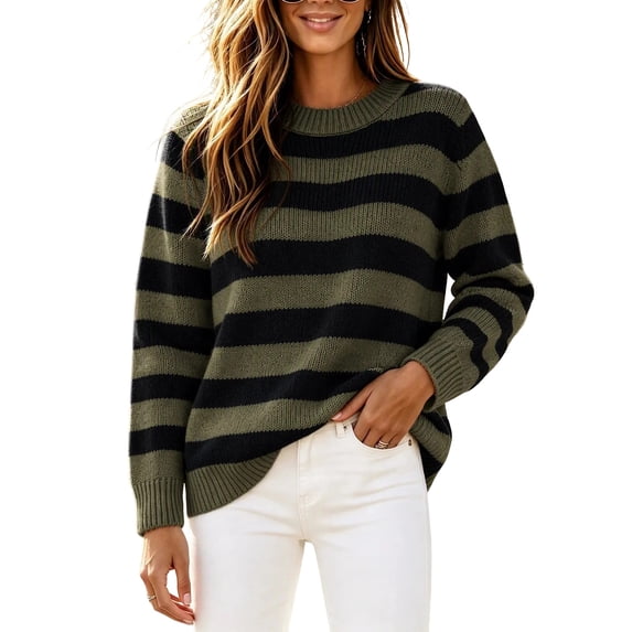 yillto Womens Striped Sweater Knit Long Sleeve Crewneck Loose Lightweight Fall Winter Fashion Sweaters
