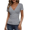 thumbnail image 1 of yillto Womens Summer Blouse Wrap V Neck Short Sleeve Tops Fashion Ruched Tunic Shirts Spring Business Tee, 1 of 7