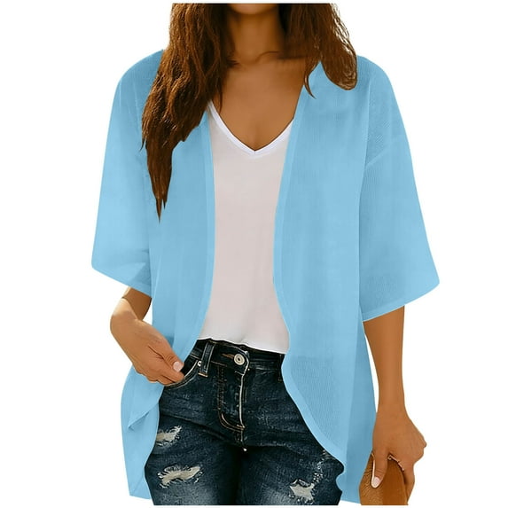 yillto Womens Summer Cardigan Cover ups 3/4 Sleeve Boho Beach Oversized Open Front Outwear Coverups