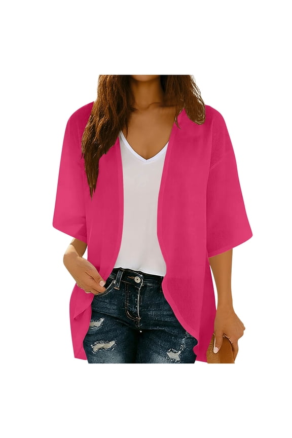 Womens Summer Cardigan Cover ups 3/4 Sleeve Boho Beach Oversized Open Front Outwear Coverups
