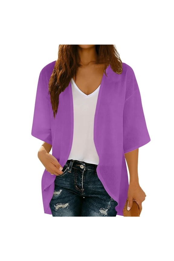 Womens Summer Cardigan Cover ups 3/4 Sleeve Boho Beach Oversized Open Front Outwear Coverups