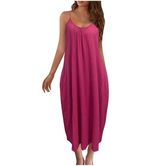 yillto Womens Summer Dress Sleeveless Crew Neck Spaghetti Strap Loose Summer Maxi Tank Cami Dresses