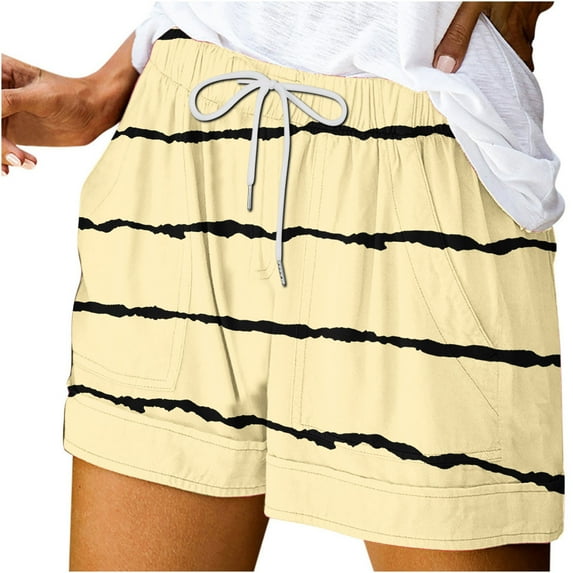 yillto Womens Summer Lounge Shorts Striped Causal Loose Shorts Elastic Waist Drawstring with Pockets