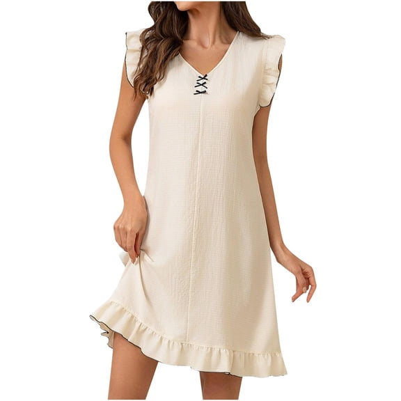 yillto Womens Summer Nightdress V Neck Sleepwear Lounge Nightgowns Loose Soft Pajamas Nighshirts