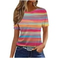 thumbnail image 1 of yillto Womens Summer T Shirts Striped Block Short Sleeve Round Neck Causal Blouse Basic Loose Tee, 1 of 4