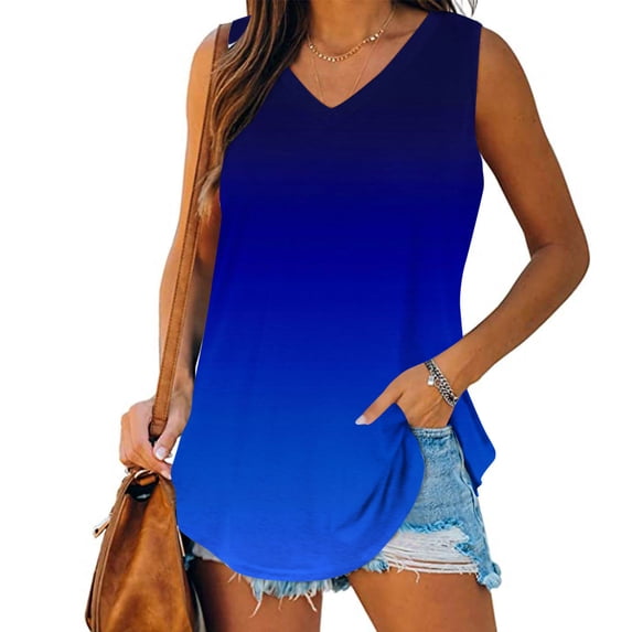 yillto Womens Summer Tank Tops Basic Tanks V Neck Sleeveless T Shirts Loose Tee Gradient Clothes S-3XL