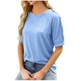 thumbnail image 1 of yillto Womens Summer Tshirts 1/2 Sleeve Buttons Crewneck Casual Tops Loose Solid Color Tee Shirts, 1 of 7