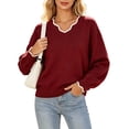 thumbnail image 1 of yillto Womens Sweater Knit V Neck Ruffled Long Sleeve Tops Soft Warm Pullover Sweaters for Fall Winter, 1 of 7