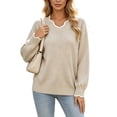 thumbnail image 1 of yillto Womens Sweater Knit V Neck Ruffled Long Sleeve Tops Soft Warm Pullover Sweaters for Fall Winter, 1 of 7