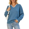 thumbnail image 1 of yillto Womens Sweater Knit V Neck Ruffled Long Sleeve Tops Soft Warm Pullover Sweaters for Fall Winter, 1 of 7