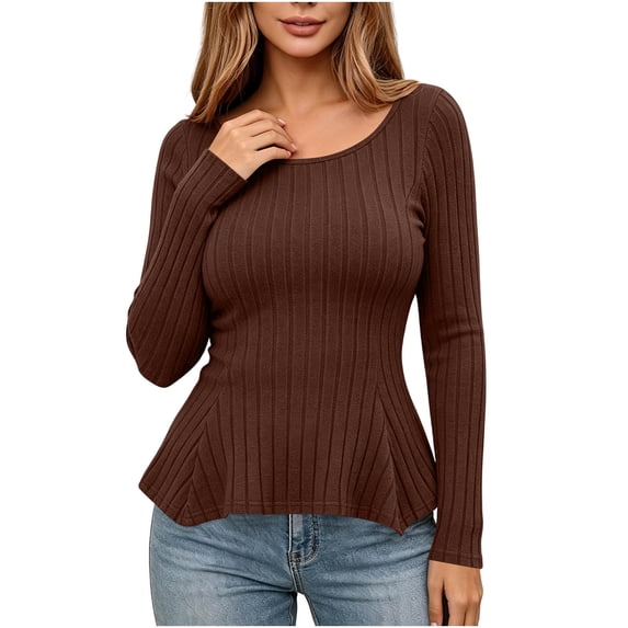 yillto Womens Sweaters Ribbed Long Sleeve Tunics Tops Knit Stretchy Fashion Slim Sweater Clothes