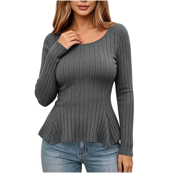 yillto Womens Sweaters Ribbed Long Sleeve Tunics Tops Knit Stretchy Fashion Slim Sweater Clothes