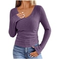 thumbnail image 1 of yillto Womens Sweaters Slim Long Sleeve V Neck Lightweight Knitted Top Ribbed Tight Basic Clothes, 1 of 7