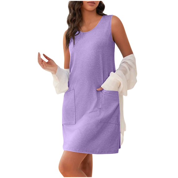 yillto Womens T Shirt Dress Summer Casual Sleeveless Crewneck Loose Tank Mini Dresses with Pockets