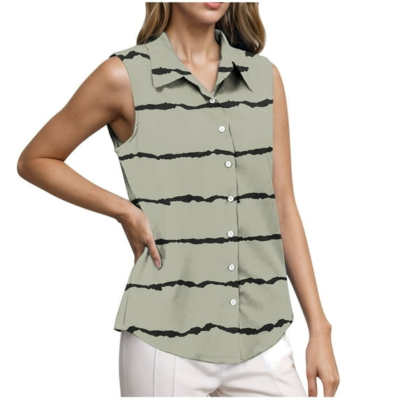 yillto Womens Tank Button down Collared Sleeveless Striped Top Causal Dressy Lightweight Shirts