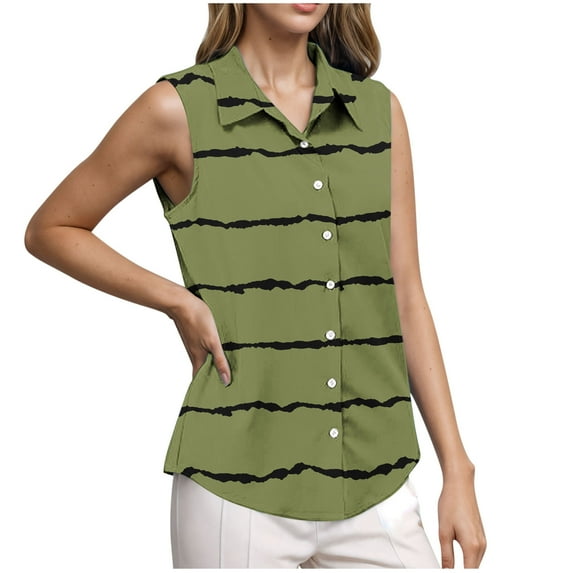yillto Womens Tank Button down Collared Sleeveless Striped Top Causal Dressy Lightweight Shirts