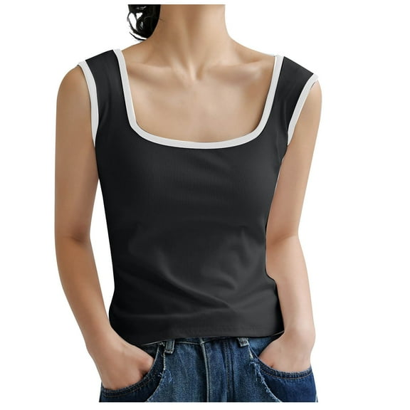 yillto Womens Tank Scoop Neck Ribbed Basic Vest Tops Casual Loose Sleeveless Shirts Cami Blouse