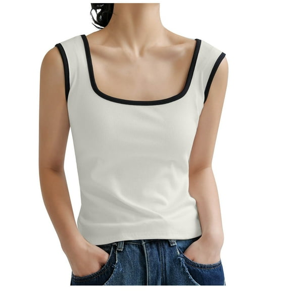 yillto Womens Tank Scoop Neck Ribbed Basic Vest Tops Casual Loose Sleeveless Shirts Cami Blouse