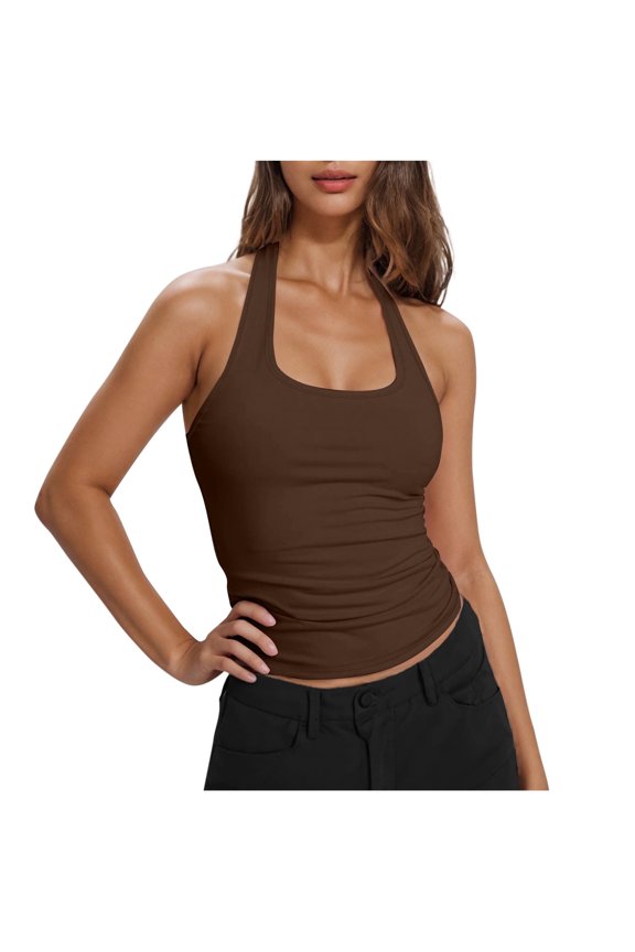 Womens Tank Top Scoop Neck Racerback Shirt for Women Workout Sleeveless Backless Cami Tee