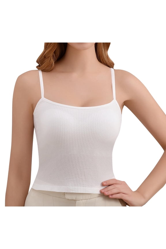 Womens Tank Tops with Bra Spaghetti Strap Camisole Tanks Ribbon Undershirts Basic Slim Outfits