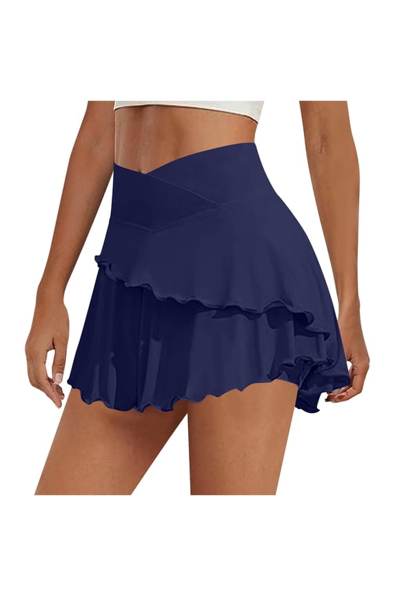 Womens Tennis Skirts High Waist Ruffle Hem A Lined Sport Casual Short Athletic Golf Skirt