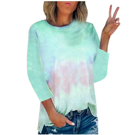 yillto Womens Tie Dye Tshirts Long Sleeve Crewneck Causal Loose Pullover Lightweight Tee Tops for Women