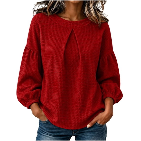 yillto Womens Top Puff Long Sleeve Textured Fashion Shirts Solid Color Loose Lightweight Sweatshirts