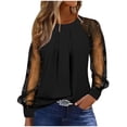 thumbnail image 1 of yillto Womens Tops Dressy Casual Pleated Crew Neck Mesh Long Sleeve Shirts Office Work Chiffon Blouses, 1 of 6