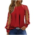 thumbnail image 1 of yillto Womens Tops Dressy Casual Pleated Crew Neck Mesh Long Sleeve Shirts Office Work Chiffon Blouses, 1 of 6