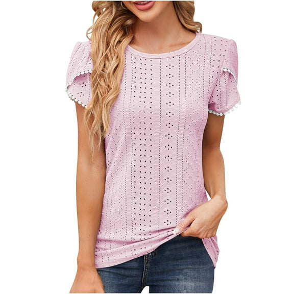 yillto Womens Tops Summer Ruffle Sleeve Crew Neck Tshirts Loose Casual Cute Tunic Top Blouses